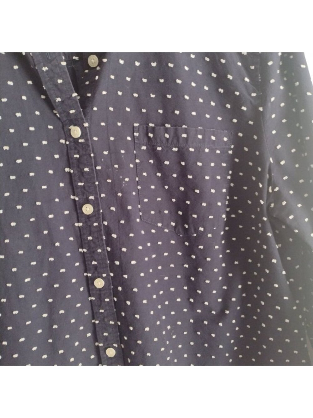 Talbots Navy Polka Dot Button-Up Shirt 16 Lightweight Cotton Dotted Swiss Top - Picture 5 of 12